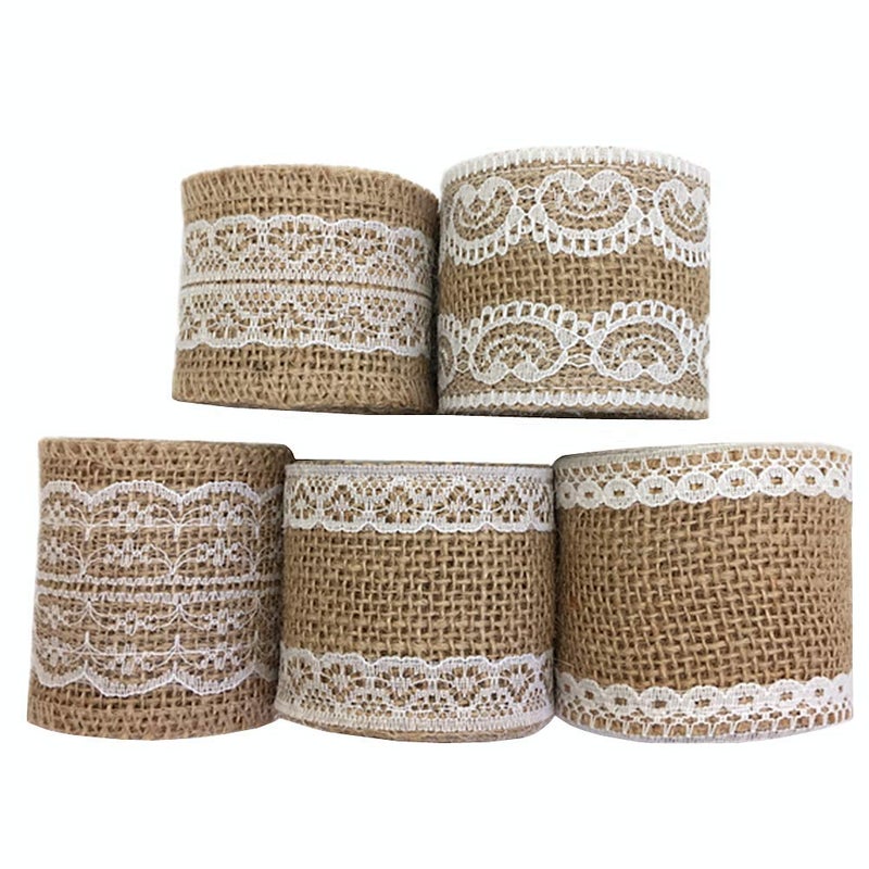 OZXCHIXU 5Pcs Burlap Ribbon Lace Roll with 30 Feet Jute Twine Burlap Ribbon for Wedding Decorations DIY Handmade Crafts (2.2 yards for each roll) - Image 3